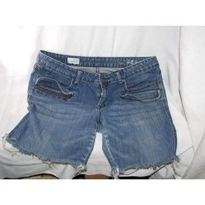 Gap Women Short Cut Off Cheeky Short Denim Blue 32/14 Zippered Pocket Zip Zipper